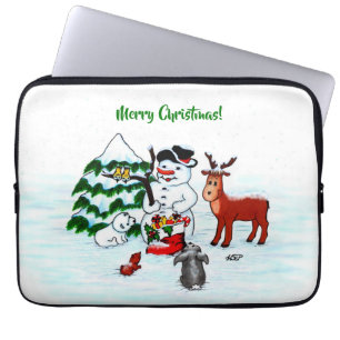 Housse Pour Ordinateur Portable Joyeux Noël ! Snowman avec amis