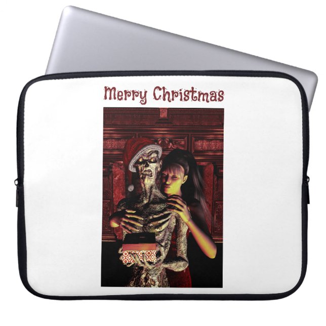 Housse Pour Ordinateur Portable Joyeux Noël. Squelette drôle avec femme (Devant)