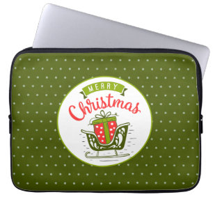 Housse Pour Ordinateur Portable Joyeux Noël Traîneau Rouge Vert Motif Flocon de Ne