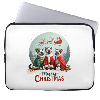 Housse Pour Ordinateur Portable Joyeux Noël Trois Santa Elfe Renne Siamois C