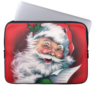 Housse Pour Ordinateur Portable Joyeux Noël, vintage, rétro, Père Noël, heureux Sa