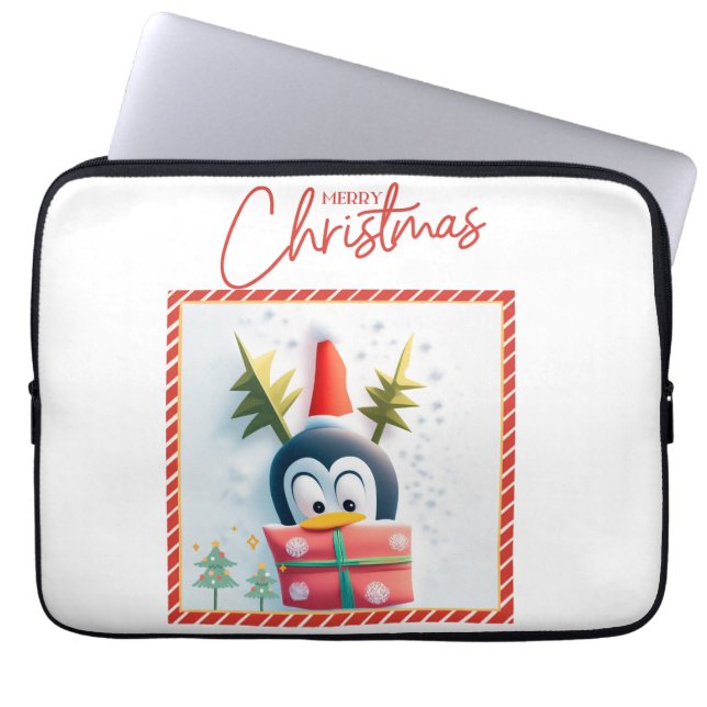 Housse Pour Ordinateur Portable Joyeux pingouin de Noël (Devant)