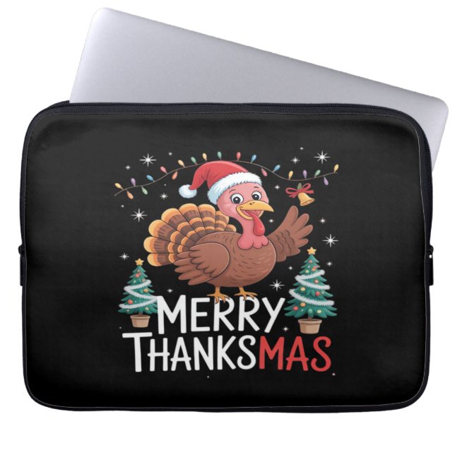 Housse Pour Ordinateur Portable Joyeux Thanksmas Bon thanksgiving Père Noël Turkey (Devant)