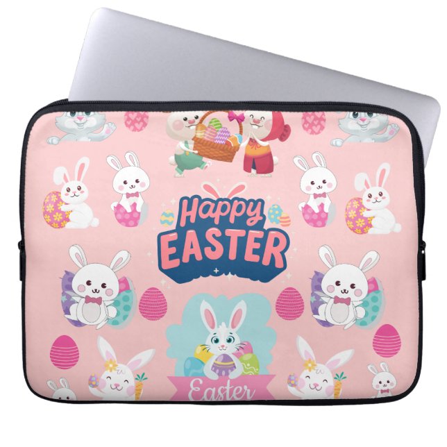 Housse Pour Ordinateur Portable Joyeux voeux de Pâques - Motif Funny Bunny Pâques (Devant)