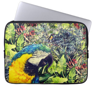 Housse Pour Ordinateur Portable Jungle et macaw bleu jaune