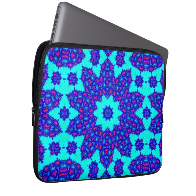 Housse Pour Ordinateur Portable Kaleidoscope bleu magique fleuri (Devant droit)