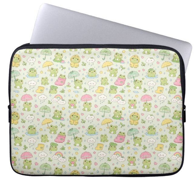 Housse Pour Ordinateur Portable Kawaii Frog Rainy Day Pattern Wrapping  (Devant)