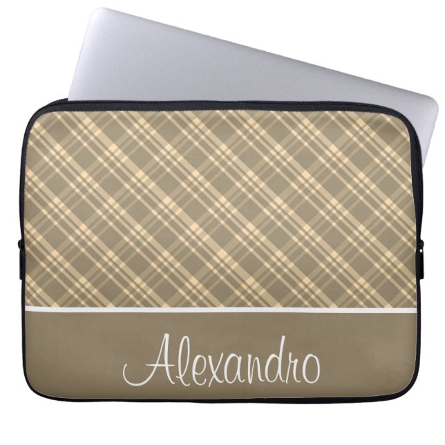 Housse Pour Ordinateur Portable Khaki Vert Et Tan Plaid (Devant)