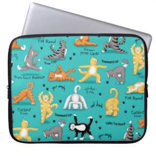 Housse Pour Ordinateur Portable Kitty Cat Yoga Poses Colorful Turquoise Blue