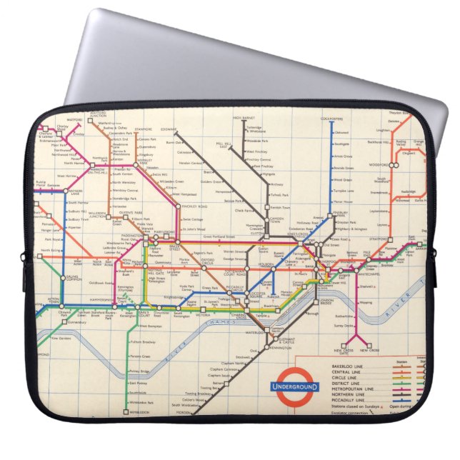 Housse Pour Ordinateur Portable La carte souterraine de Londres (Devant)