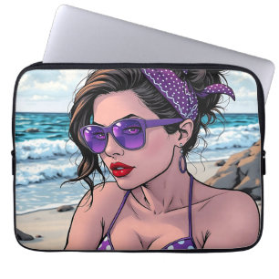 Housse Pour Ordinateur Portable La dame de plage à Shades, Bikini et Bandana
