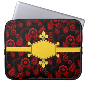 Housse Pour Ordinateur Portable La fourrure de lis, or, floral rouge, ajoutent des