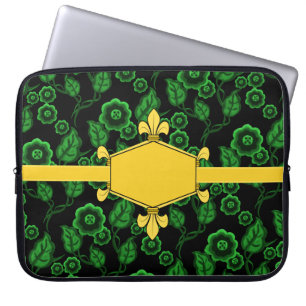 Housse Pour Ordinateur Portable La fourrure de lis, or, floral vert, ajoutent des