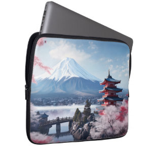 Housse Pour Ordinateur Portable La montagne du Fuji peint en saison de fleurs de c
