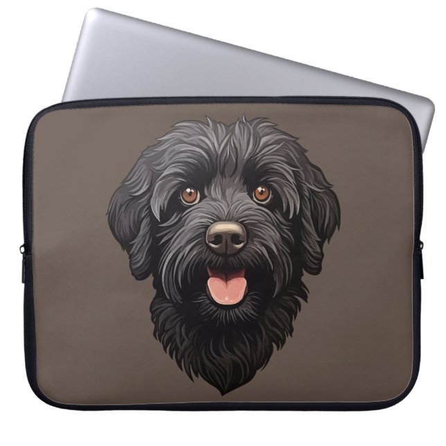 Housse Pour Ordinateur Portable Labradoodle Chien noir (Devant)