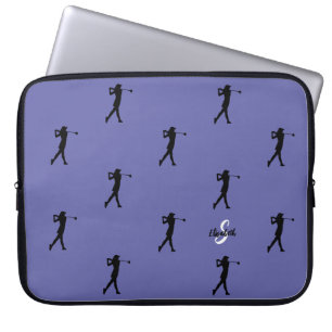 Housse Pour Ordinateur Portable Lady Golfer Motif Monogramme Nom Periwinkle Blue