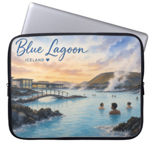 Housse Pour Ordinateur Portable Lagon bleu Islande bain thermal aquarelle