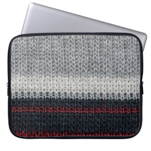Housse Pour Ordinateur Portable Laine de tricot noire et grise avec soie rouge et 
