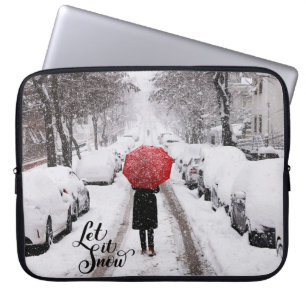 Housse Pour Ordinateur Portable Laisser Enneiger Parapluie Rouge   Scène hivernale