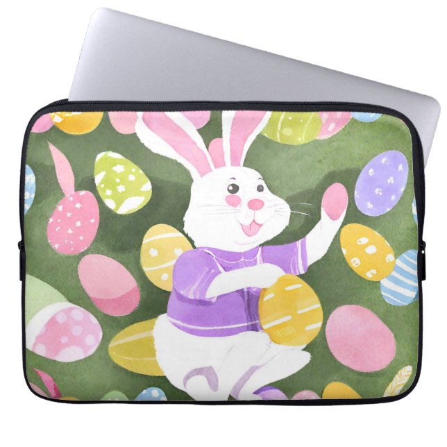 Housse Pour Ordinateur Portable lapin avec oeufs de pâques (Devant)