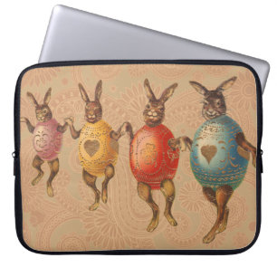Housse Pour Ordinateur Portable Lapin de Pâques Œufs Dansants