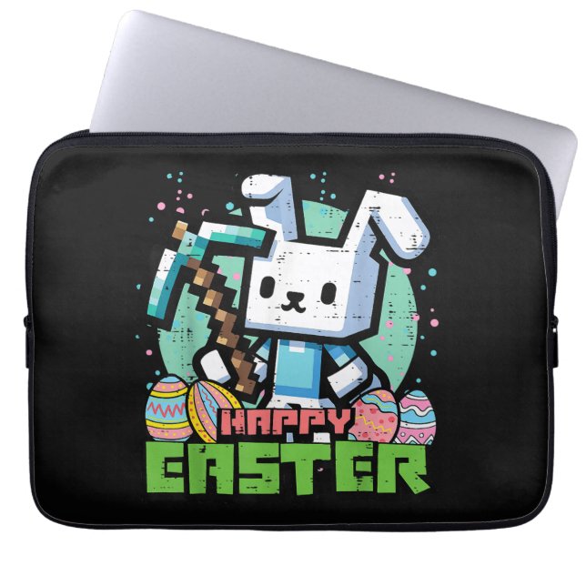 Housse Pour Ordinateur Portable Lapin de Pâques Pixel Game Joyeux  (Devant)