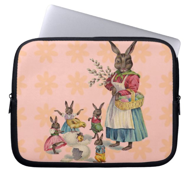 Housse Pour Ordinateur Portable Lapin de Pâques Poulets Lapins Œufs (Devant)