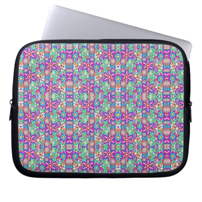 Housse Pour Ordinateur Portable Laptop sleeve with vibrant, symmetrical pattern  (Devant)