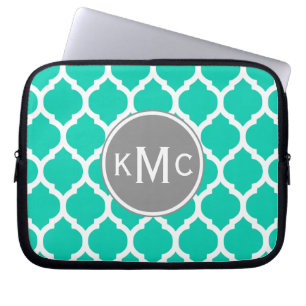 Housse Pour Ordinateur Portable Lattice marocain turquoise gris