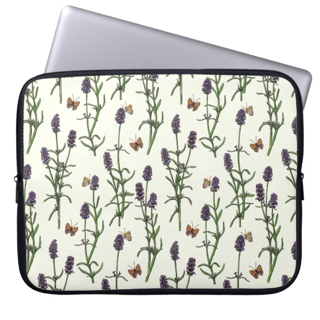 Housse Pour Ordinateur Portable Lavande et papillons sur blanc (Devant)