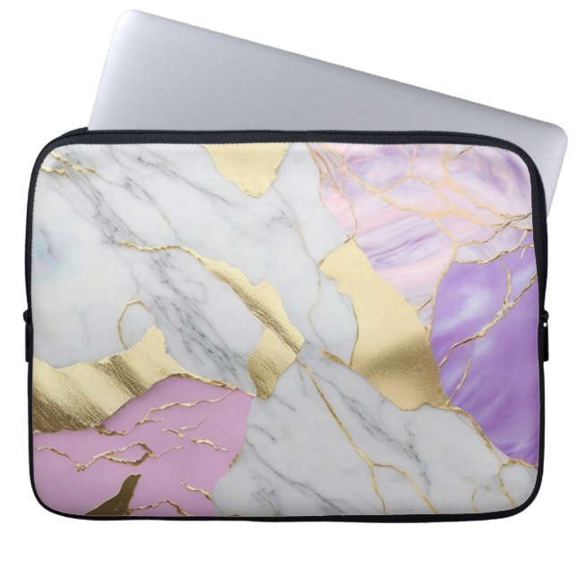 Housse Pour Ordinateur Portable Lavender & Gold Marble Luxe (Devant)
