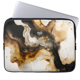 Housse Pour Ordinateur Portable Laver à encre neutre Beige et Or Abstrait