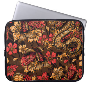 Housse Pour Ordinateur Portable Le dragon japonais koi motif.