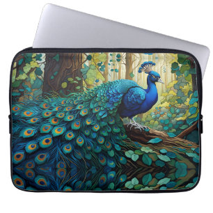 Housse Pour Ordinateur Portable Le paon bleu dans la forêt