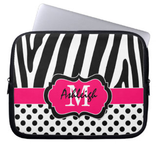 Housse Pour Ordinateur Portable Le zèbre noir rose barre la caisse d'ordinateur