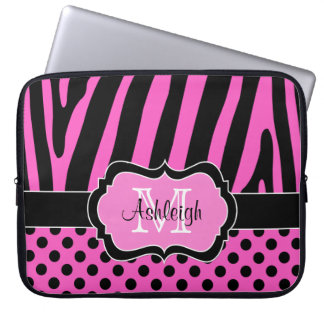 Housse Pour Ordinateur Portable Le zèbre noir rose barre la caisse d'ordinateur