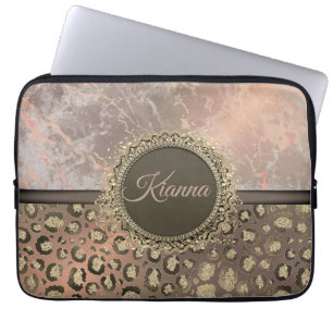 Housse Pour Ordinateur Portable Léopard de marbre Rose usé