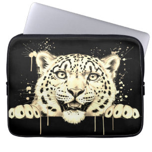 Housse Pour Ordinateur Portable Léopard des neiges en aquarelle qui regarde