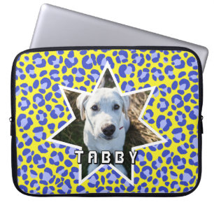 Housse Pour Ordinateur Portable Leopard Jaune Bleu Purple Chien Photo Personnalisé