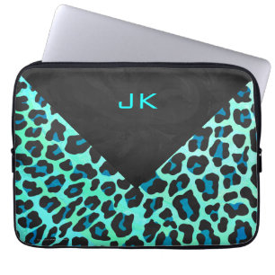 Housse Pour Ordinateur Portable Léopard noir et Turquoise