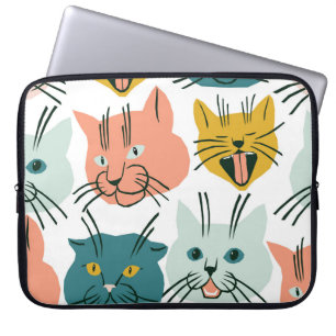 Housse Pour Ordinateur Portable Les chats font face à un Motif Vintage amusant.