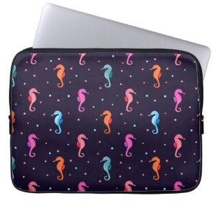 Housse Pour Ordinateur Portable Les hippocampes d'eau sur le Motif bleu de la mari