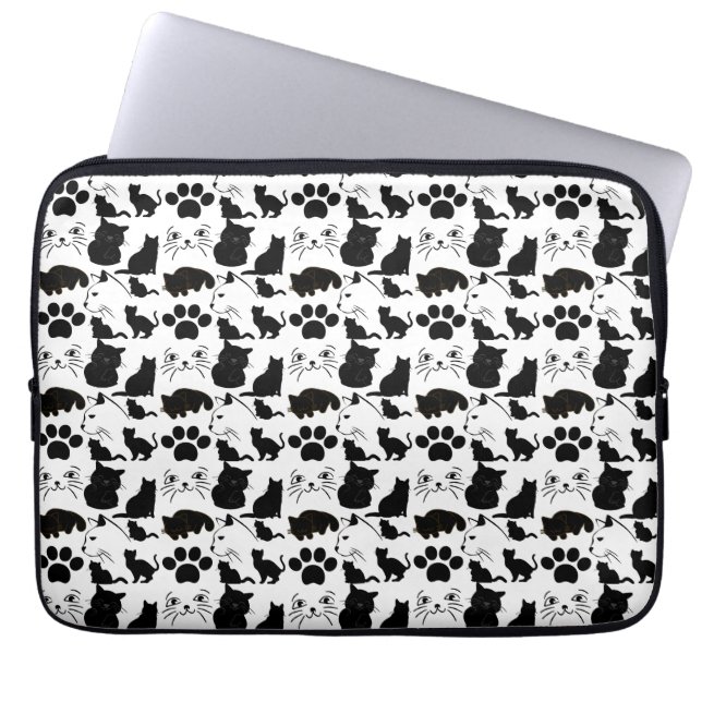 HOUSSE POUR ORDINATEUR PORTABLE LES MOTIFS DE CHATS NOIRS (Devant)