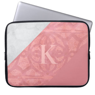 Housse Pour Ordinateur Portable LETTRE Batik Rose Ruddy ET Aquarelle Grise