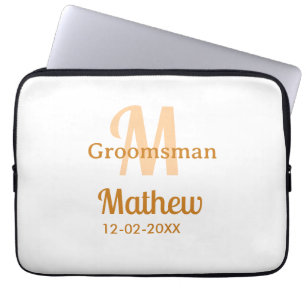 Housse Pour Ordinateur Portable Lettre de nom de garçon d'honneur orange pastel ma