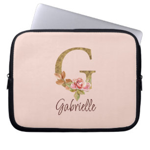 Housse Pour Ordinateur Portable Lettre de nom personnalisée G Roses roses blush en
