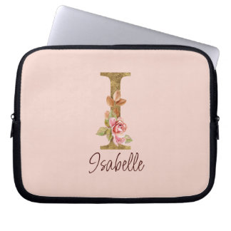 Housse Pour Ordinateur Portable Lettre de nom personnalisée I Roses roses blush en