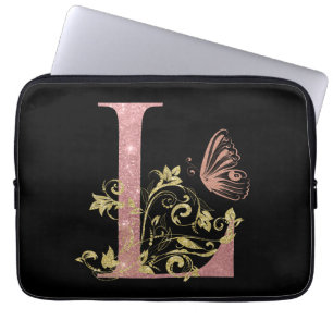 Housse Pour Ordinateur Portable LETTRE Florale Parties scintillant rose L