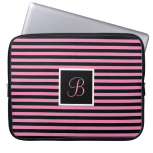Housse Pour Ordinateur Portable LETTRE INITIALE CHIC MÊME Pink and Black Stried