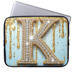 Housse Pour Ordinateur Portable Lettre K de luxe en diamant sur fond de paillettes